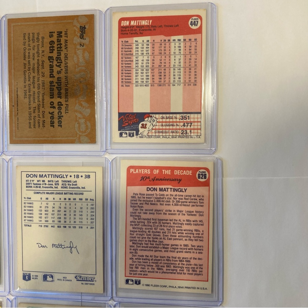 Lot of 9 Vintage 80s-90s Don Mattingly Baseball Cards New York Yankees - Picture 8 of 16